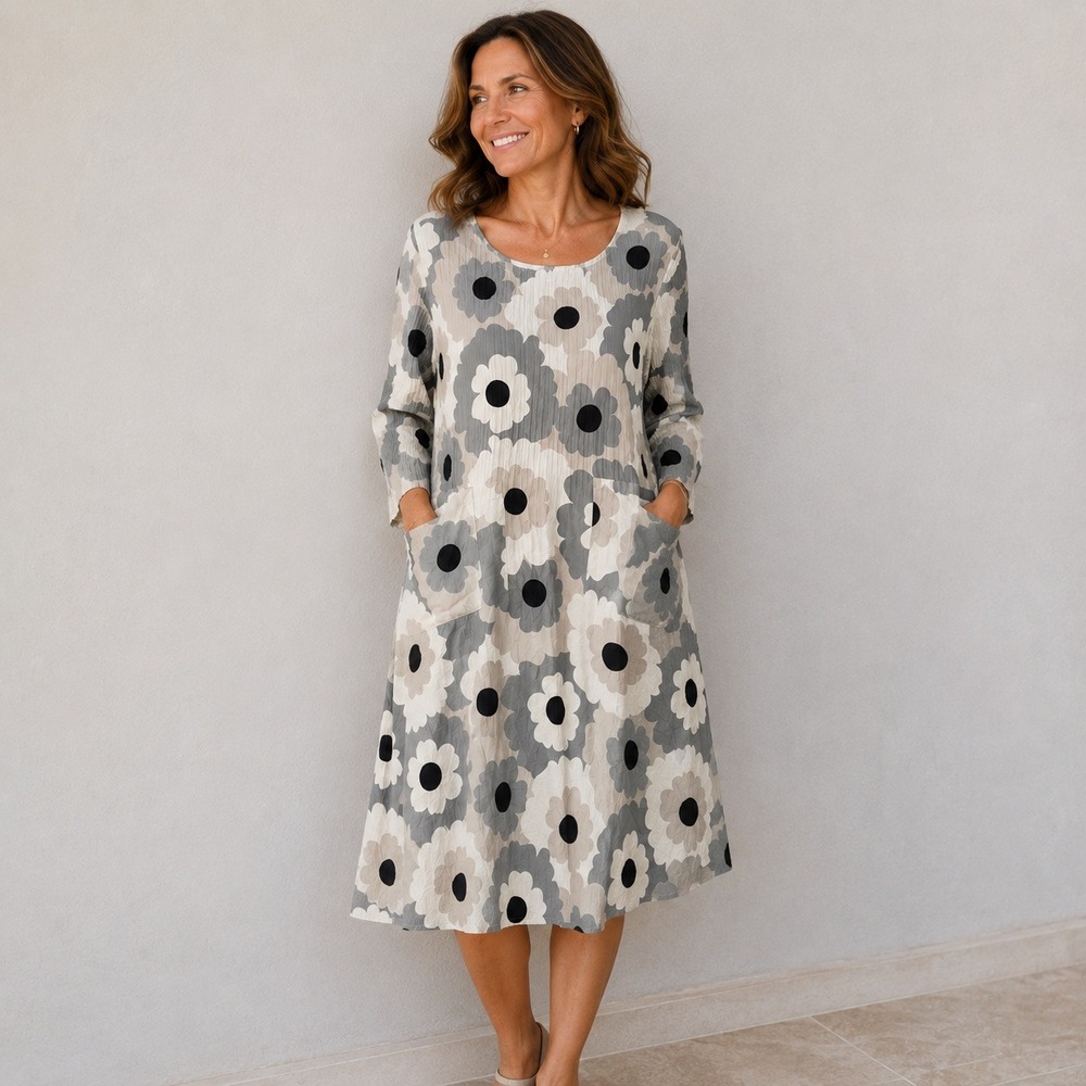 Alquema Smash Dress Size 0 Silver Floral Pleated Pockets Lagenlook Artsy Luxury